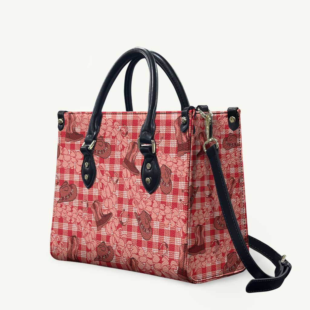 Red Palaka Hawaii Cowboy Leather Bag Puakenikeni Lei Paniolo Papale Seamless Vibes LT14 Red - Polynesian Pride