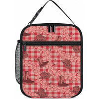 Red Palaka Hawaii Cowboy Lunch Bag Puakenikeni Lei Paniolo Papale Seamless Vibes LT14 10.2 × 8.3 × 4.3 inch Red - Polynesian Pride