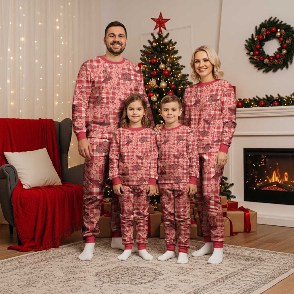 Red Palaka Hawaii Cowboy Christmas Pajama Set Puakenikeni Lei Paniolo Papale Seamless Vibes LT14 - Polynesian Pride