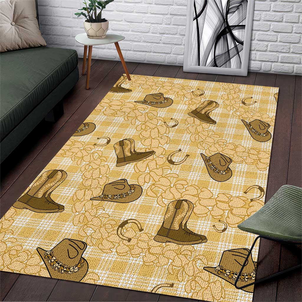 Yellow Palaka Hawaii Cowboy Area Rug Puakenikeni Lei Paniolo Papale Seamless Vibes LT14 Yellow - Polynesian Pride