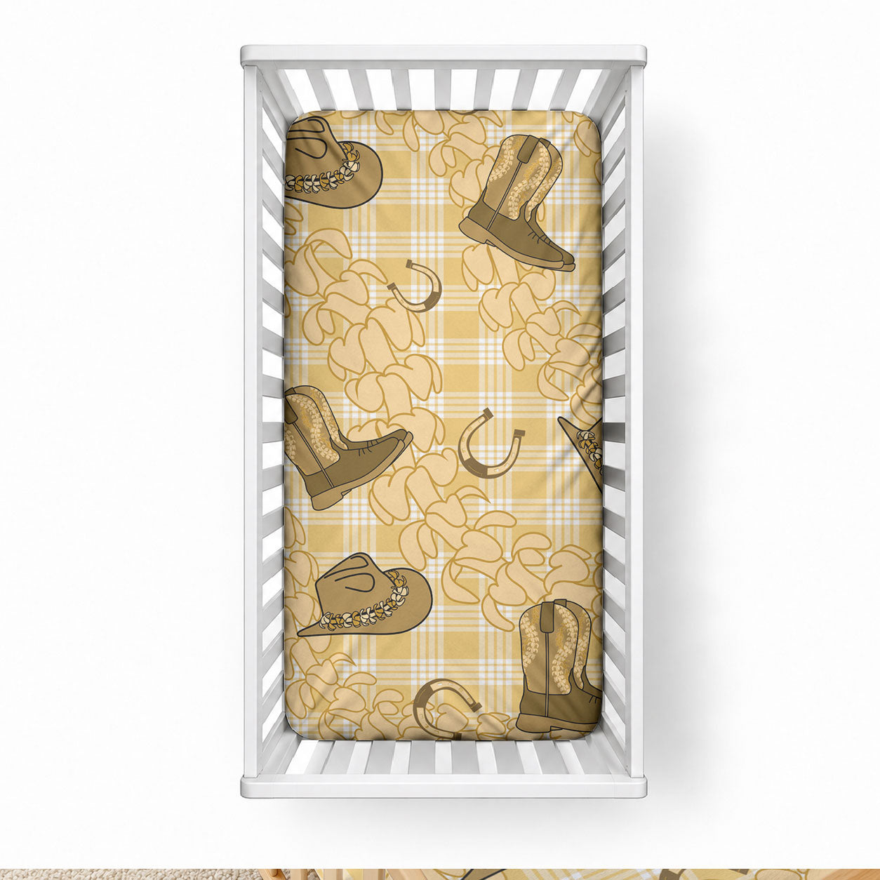 Yellow Palaka Hawaii Cowboy Baby Bed Cover Puakenikeni Lei Paniolo Papale Seamless Vibes
