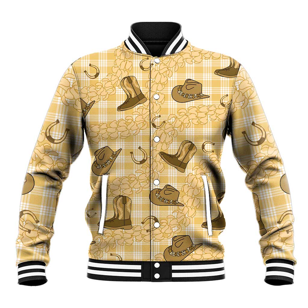 Yellow Palaka Hawaii Cowboy Baseball Jacket Puakenikeni Lei Paniolo Papale Seamless Vibes LT14 Unisex Yellow - Polynesian Pride