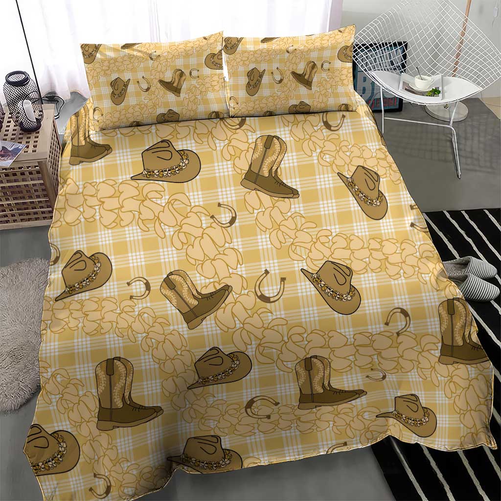 Yellow Palaka Hawaii Cowboy Bedding Set Puakenikeni Lei Paniolo Papale Seamless Vibes LT14 - Polynesian Pride