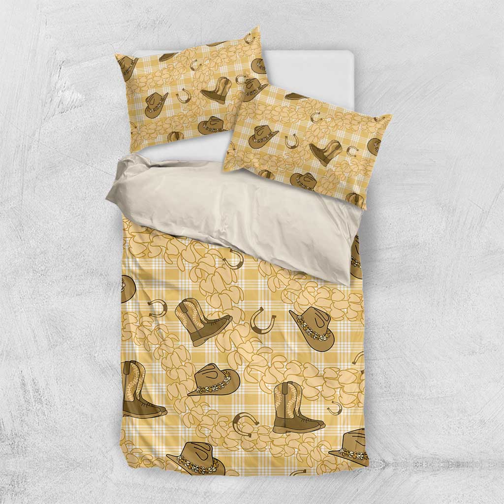 Yellow Palaka Hawaii Cowboy Bedding Set Puakenikeni Lei Paniolo Papale Seamless Vibes LT14 US Twin 172cm x 218cm Yellow - Polynesian Pride