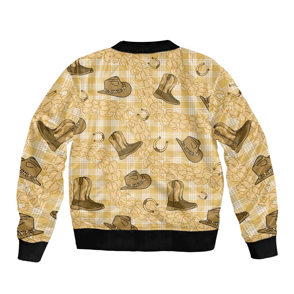 Yellow Palaka Hawaii Cowboy Bomber Jacket Puakenikeni Lei Paniolo Papale Seamless Vibes LT14 - Polynesian Pride