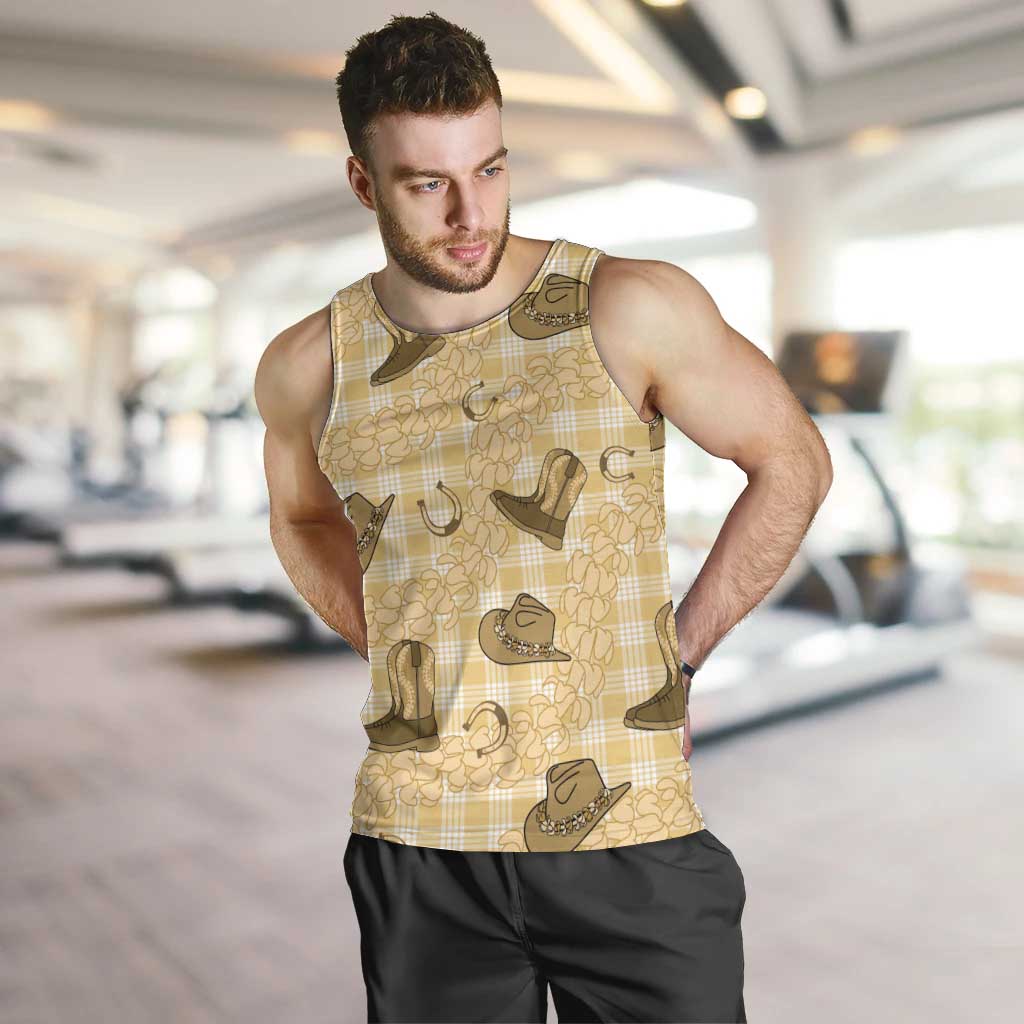 Yellow Palaka Hawaii Cowboy Men Tank Top Puakenikeni Lei Paniolo Papale Seamless Vibes LT14 Yellow - Polynesian Pride