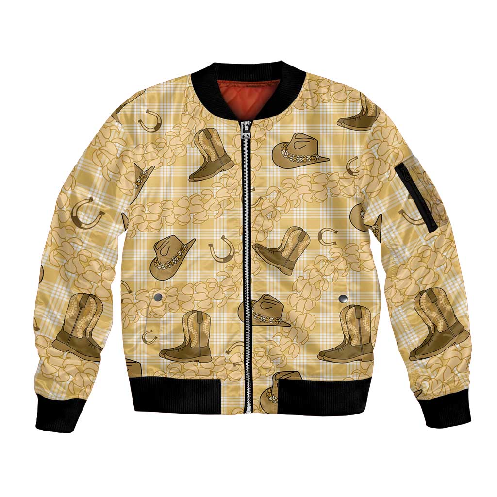 Yellow Palaka Hawaii Cowboy Sleeve Zip Bomber Jacket Puakenikeni Lei Paniolo Papale Seamless Vibes LT14 Unisex Yellow - Polynesian Pride