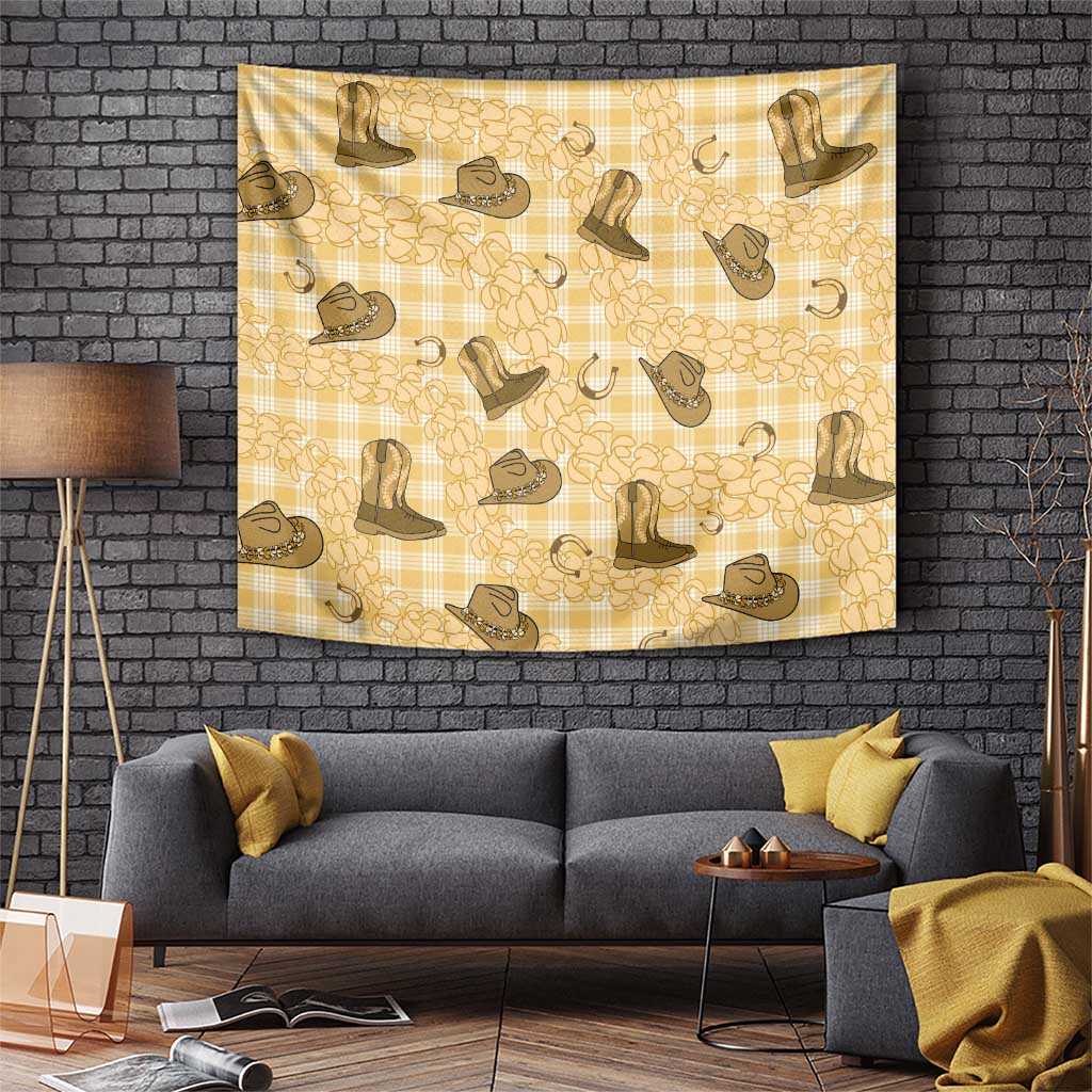 Yellow Palaka Hawaii Cowboy Tapestry Puakenikeni Lei Paniolo Papale Seamless Vibes LT14 Yellow - Polynesian Pride