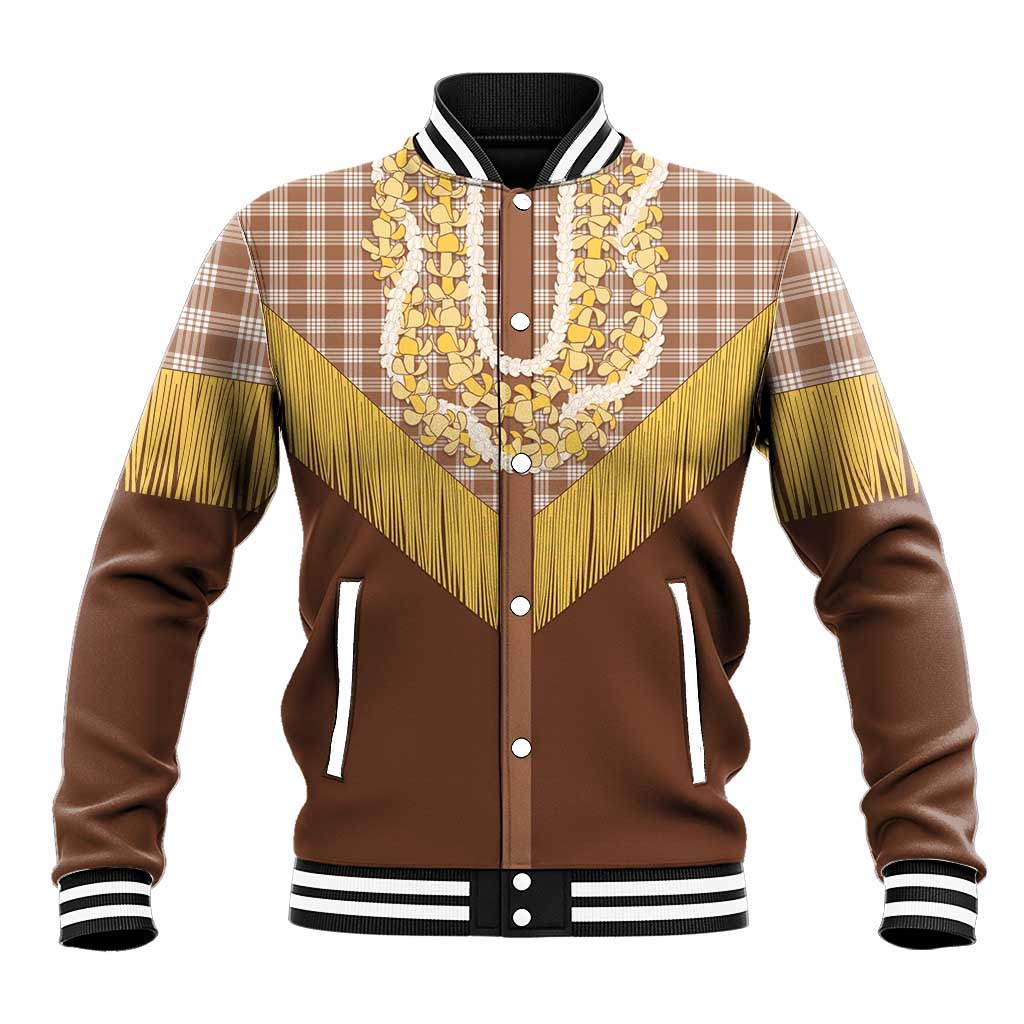 Aloha Hawaii Cowboy Custome Baseball Jacket Puakenikeni Lei Palaka Tassel Style LT14 Unisex Brown - Polynesian Pride