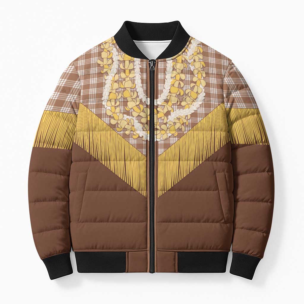 Aloha Hawaii Cowboy Custome Bomber Puffer Jacket Puakenikeni Lei Palaka Tassel Style LT14 Unisex Brown - Polynesian Pride