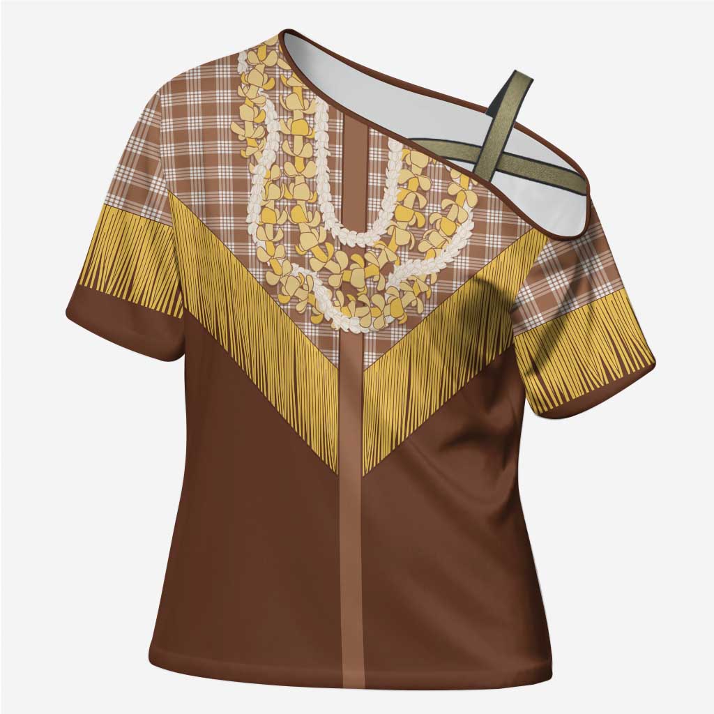 Aloha Hawaii Cowboy Custome Cross Shoulder Shirt Puakenikeni Lei Palaka Tassel Style LT14 Female Brown - Polynesian Pride