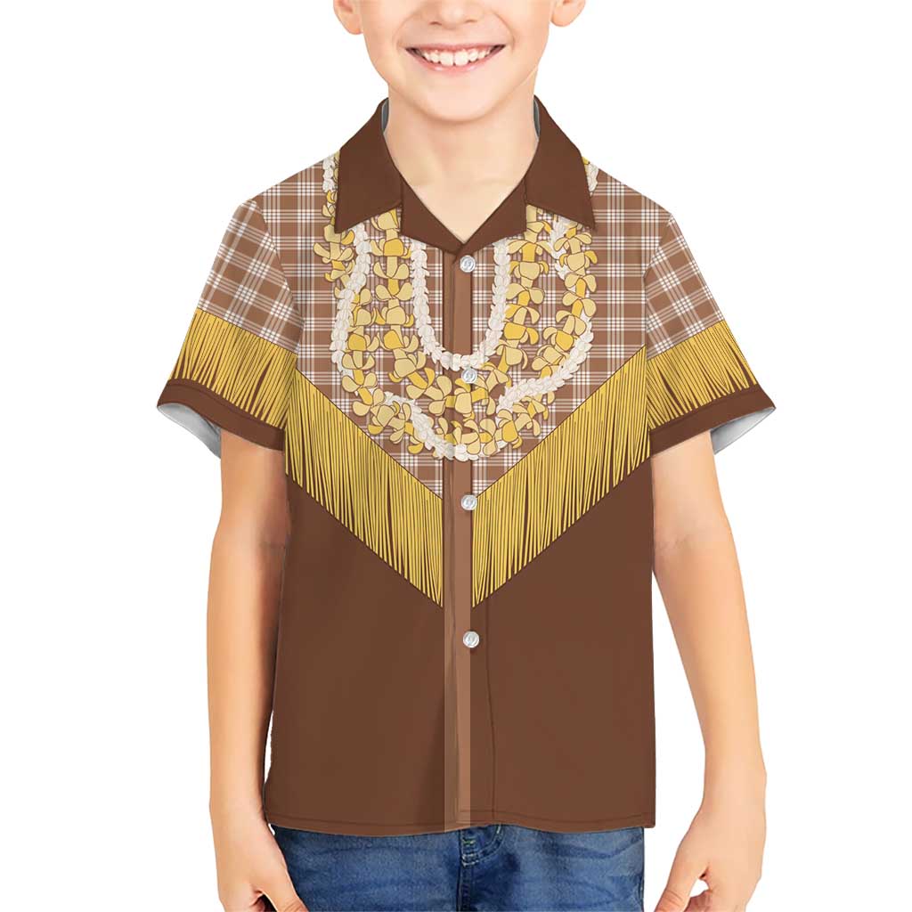 Aloha Hawaii Cowboy Custome Kid Hawaiian Shirt Puakenikeni Lei Palaka Tassel Style LT14 Kid Brown - Polynesian Pride