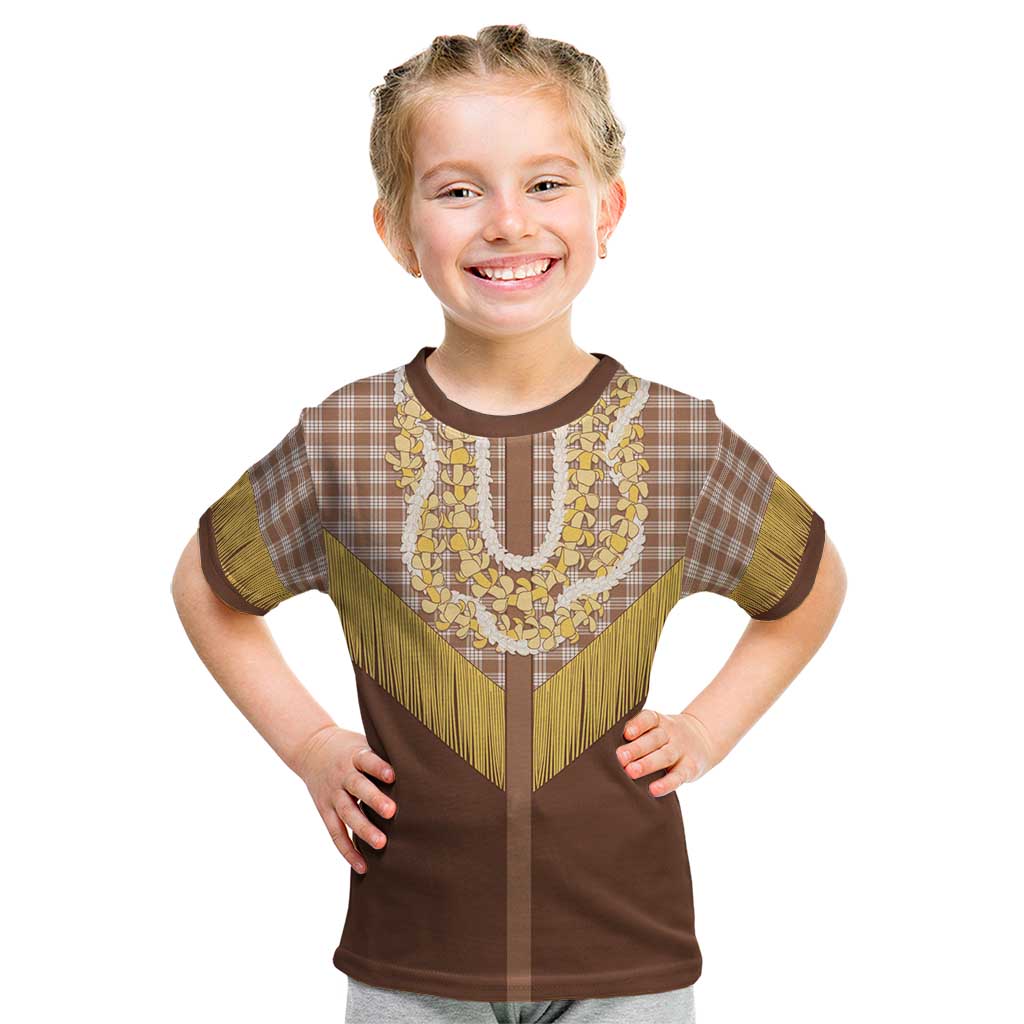 Aloha Hawaii Cowboy Custome Kid T Shirt Puakenikeni Lei Palaka Tassel Style LT14 Brown - Polynesian Pride