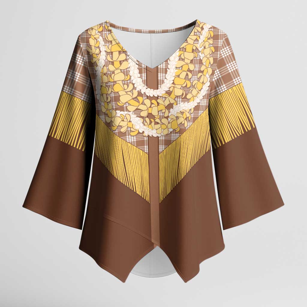 Aloha Hawaii Cowboy Custome Kimono Sleeve Blouse Puakenikeni Lei Palaka Tassel Style LT14 Female Brown - Polynesian Pride
