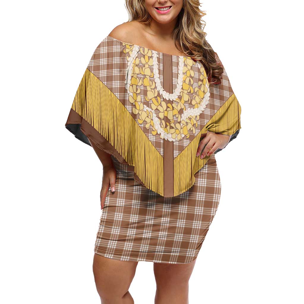 Aloha Hawaii Cowboy Custome Off Shoulder Short Dress Puakenikeni Lei Palaka Tassel Style LT14 Women Brown - Polynesian Pride