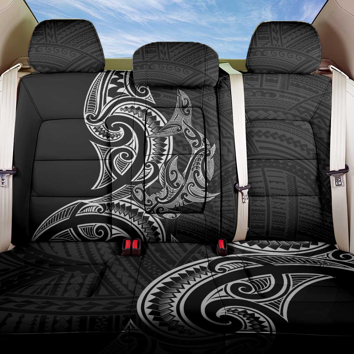 New Zealand Hammerhead Shark Back Car Seat Cover Maori Haehae Mangopare Black LT14 One Size Black - Polynesian Pride