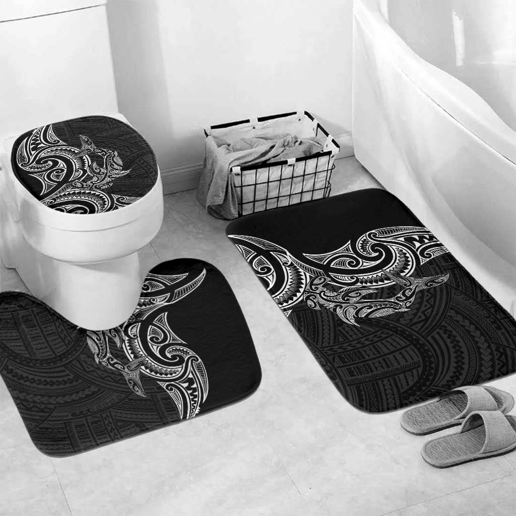 New Zealand Hammerhead Shark Bathroom Set Maori Haehae Mangopare Black LT14 Mat Set Only (3 pcs) One Size Black - Polynesian Pride