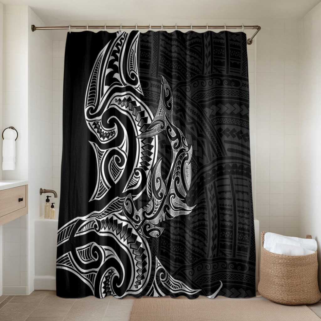 New Zealand Hammerhead Shark Bathroom Set Maori Haehae Mangopare Black LT14 Shower Curtain Only Black - Polynesian Pride