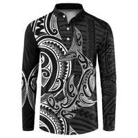 New Zealand Hammerhead Shark Button Sweatshirt Maori Haehae Mangopare Black LT14 Black - Polynesian Pride