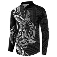 New Zealand Hammerhead Shark Button Sweatshirt Maori Haehae Mangopare Black LT14 - Polynesian Pride