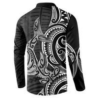 New Zealand Hammerhead Shark Button Sweatshirt Maori Haehae Mangopare Black LT14 - Polynesian Pride