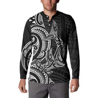 New Zealand Hammerhead Shark Button Sweatshirt Maori Haehae Mangopare Black LT14 - Polynesian Pride