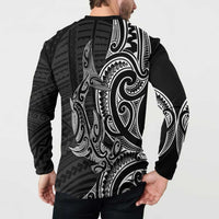 New Zealand Hammerhead Shark Button Sweatshirt Maori Haehae Mangopare Black LT14 - Polynesian Pride