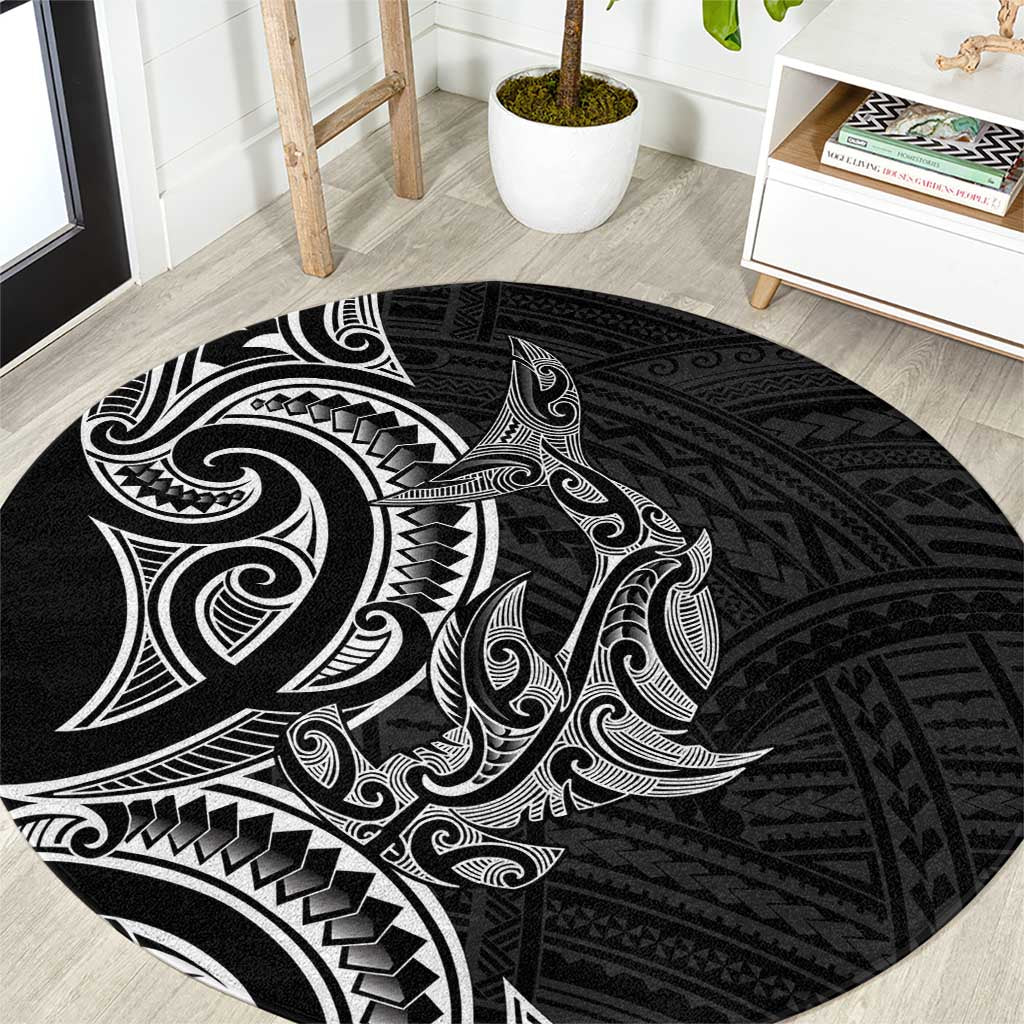 New Zealand Hammerhead Shark Round Carpet Maori Haehae Mangopare Black LT14 Black - Polynesian Pride