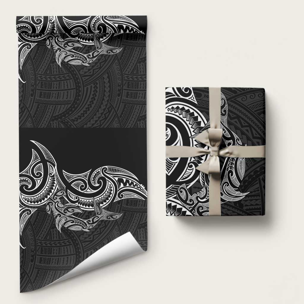 New Zealand Hammerhead Shark Wrapping Paper Maori Haehae Mangopare Black LT14 58" × 23" Black - Polynesian Pride