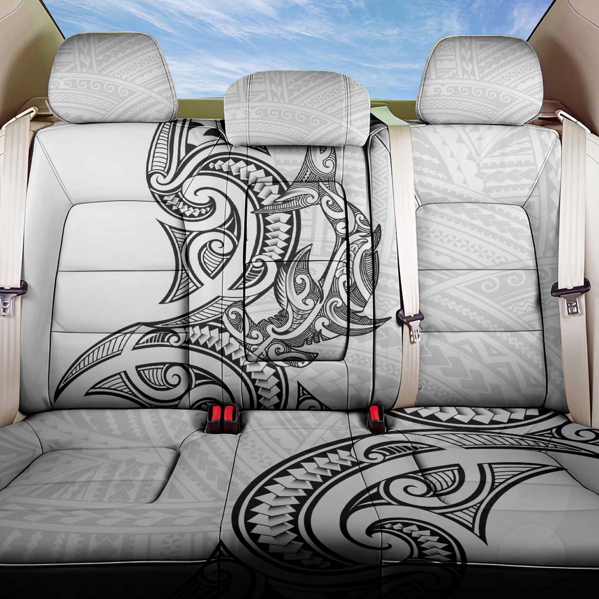New Zealand Hammerhead Shark Back Car Seat Cover Maori Haehae Mangopare White LT14 One Size White - Polynesian Pride