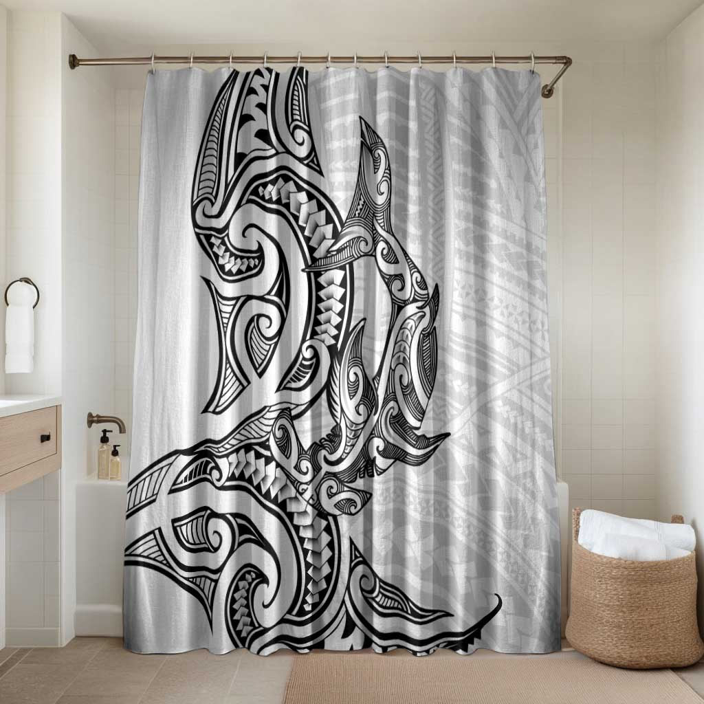New Zealand Hammerhead Shark Bathroom Set Maori Haehae Mangopare White LT14 Shower Curtain Only White - Polynesian Pride