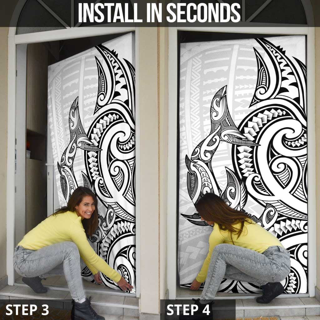 New Zealand Hammerhead Shark Door Cover Maori Haehae Mangopare White LT14 - Polynesian Pride