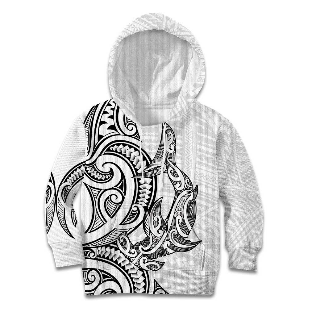 New Zealand Hammerhead Shark Kid Hoodie Maori Haehae Mangopare White LT14 Hoodie White - Polynesian Pride