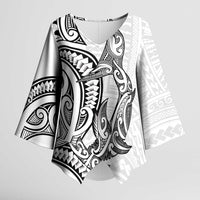 New Zealand Hammerhead Shark Kimono Sleeve Blouse Maori Haehae Mangopare White LT14 Female White - Polynesian Pride