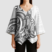 New Zealand Hammerhead Shark Kimono Sleeve Blouse Maori Haehae Mangopare White LT14 - Polynesian Pride