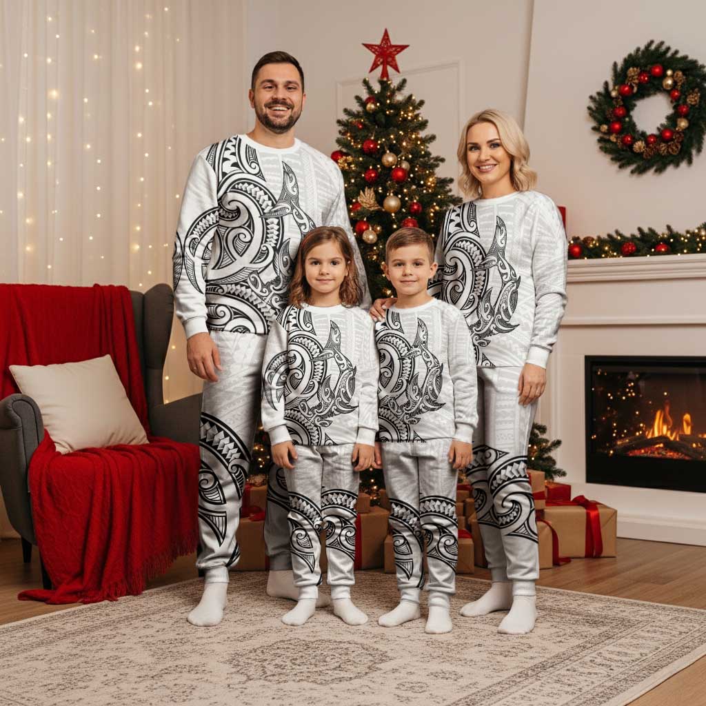 New Zealand Hammerhead Shark Christmas Pajama Set Maori Haehae Mangopare White LT14 - Polynesian Pride