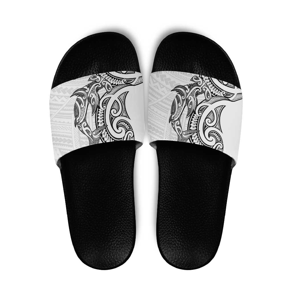 New Zealand Hammerhead Shark Slide Sandals Maori Haehae Mangopare White LT14 White - Polynesian Pride