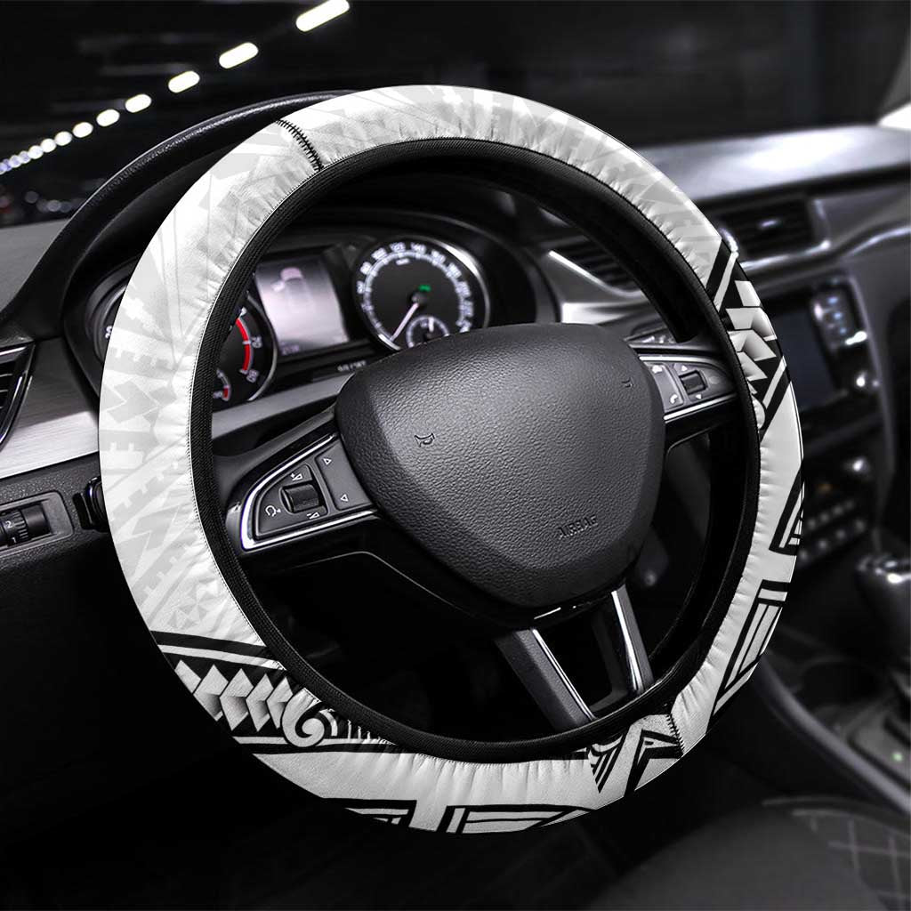 New Zealand Hammerhead Shark Steering Wheel Cover Maori Haehae Mangopare White LT14 Universal Fit White - Polynesian Pride