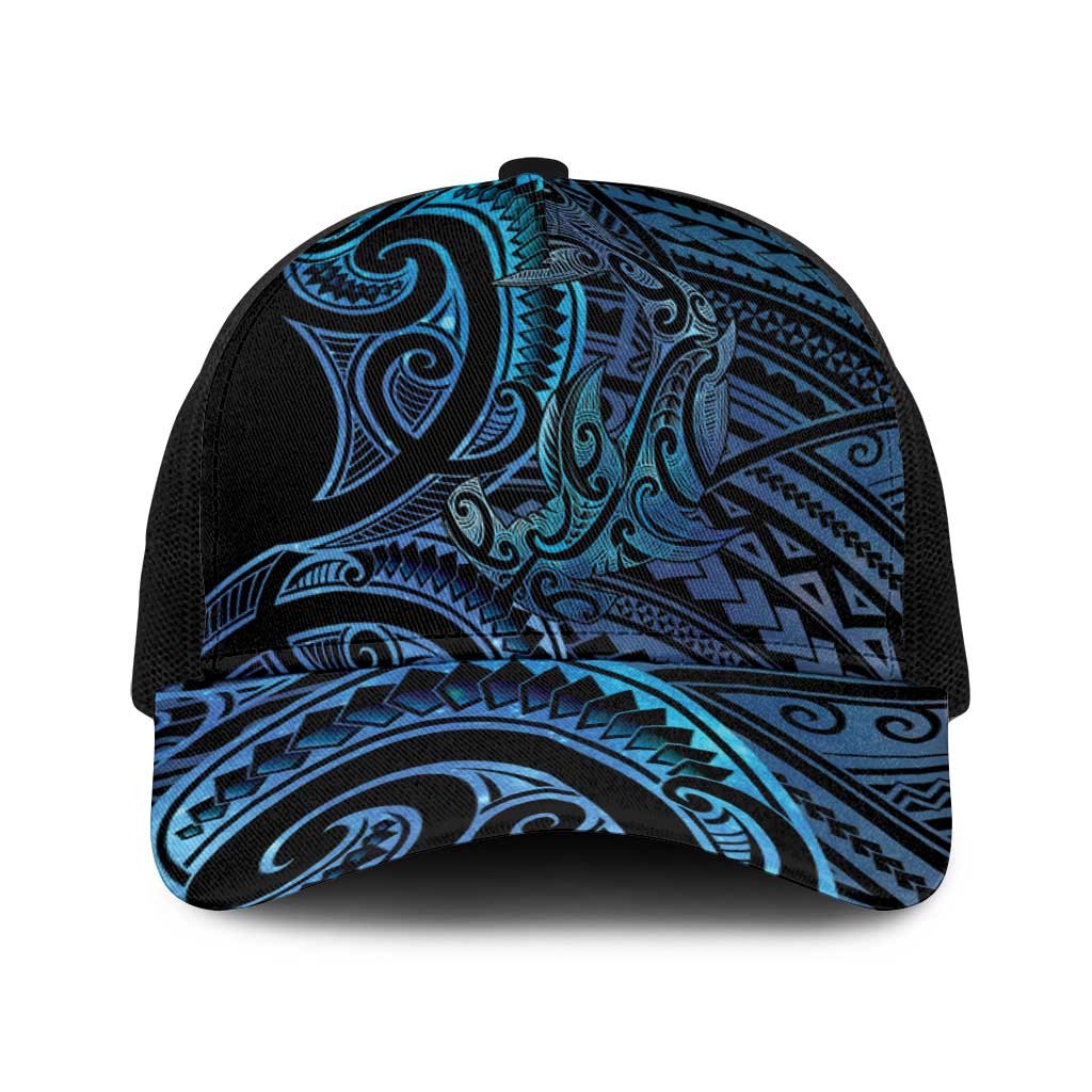 New Zealand Hammerhead Shark Baseball Net Cap Maori Haehae Mangopare Galaxy LT14 One Size Black Blue - Polynesian Pride