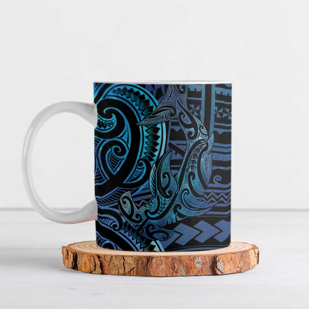 New Zealand Hammerhead Shark Ceramic Mug Maori Haehae Mangopare Galaxy LT14 Blue - Polynesian Pride