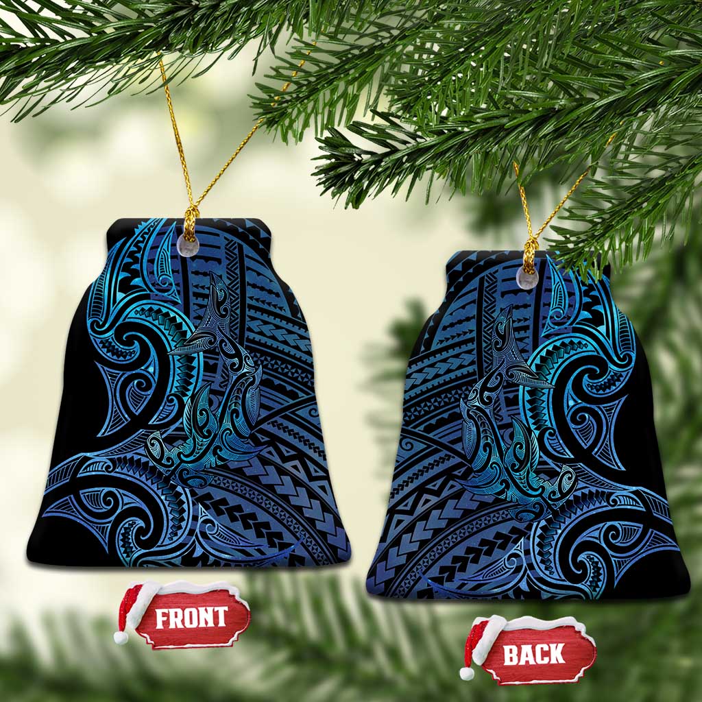 New Zealand Hammerhead Shark Ceramic Ornament Maori Haehae Mangopare Galaxy LT14 Bell Flake Blue - Polynesian Pride