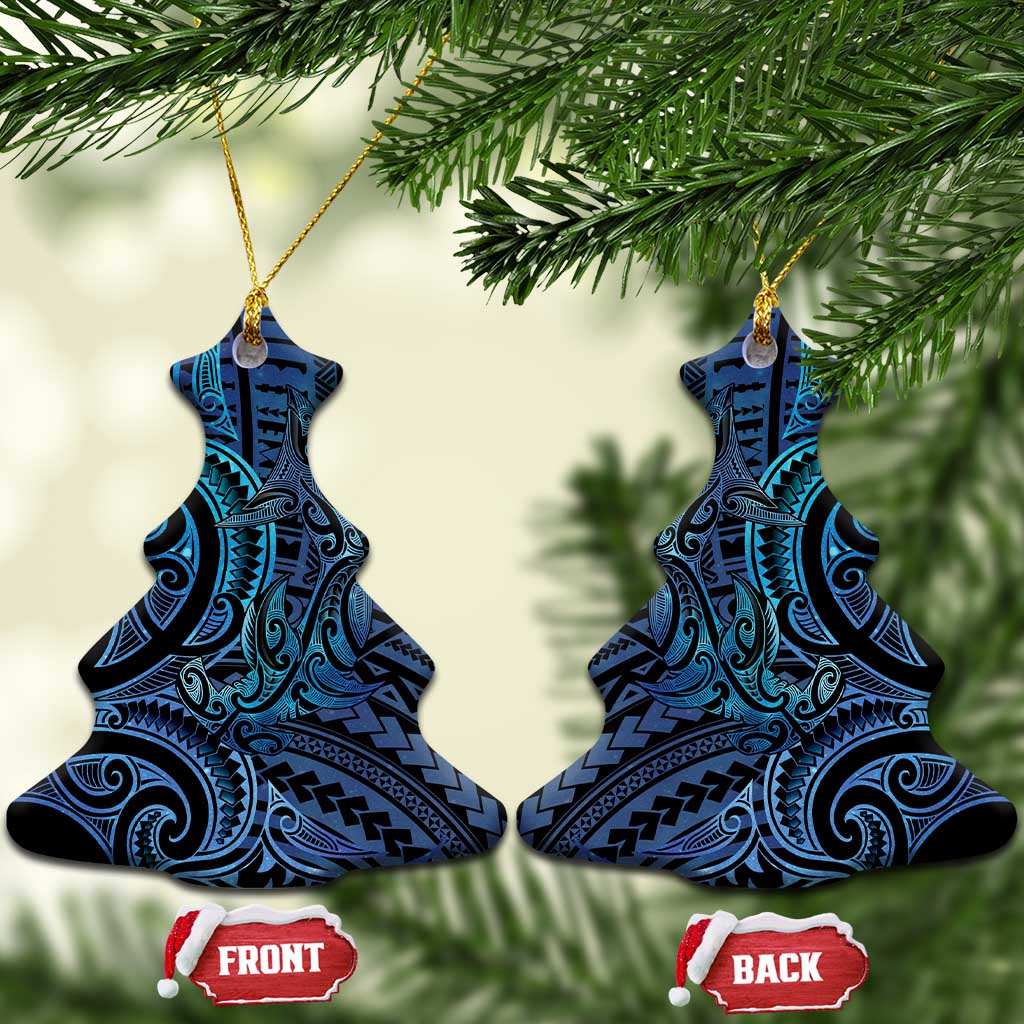 New Zealand Hammerhead Shark Ceramic Ornament Maori Haehae Mangopare Galaxy LT14 Christmas Tree Blue - Polynesian Pride