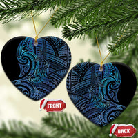 New Zealand Hammerhead Shark Ceramic Ornament Maori Haehae Mangopare Galaxy LT14 Heart Blue - Polynesian Pride