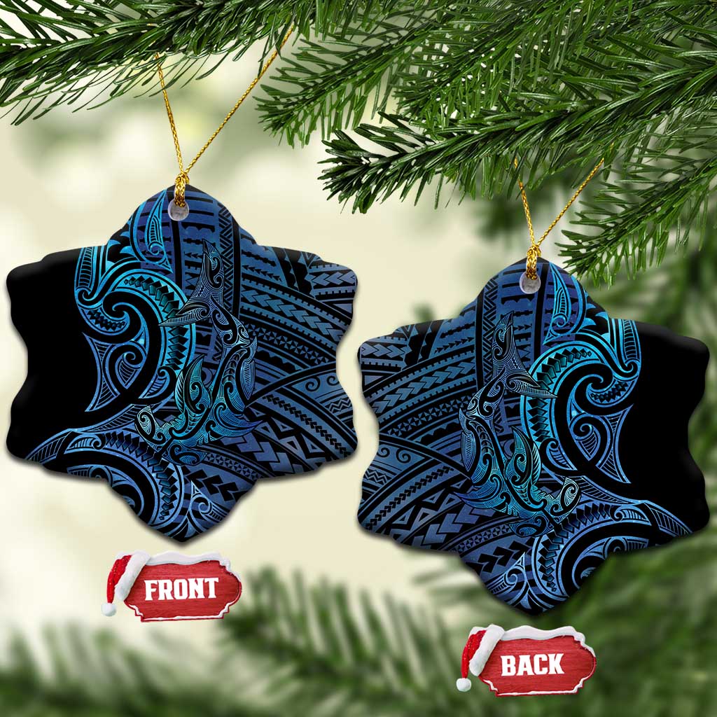 New Zealand Hammerhead Shark Ceramic Ornament Maori Haehae Mangopare Galaxy LT14 Snow Flake Blue - Polynesian Pride