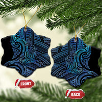 New Zealand Hammerhead Shark Ceramic Ornament Maori Haehae Mangopare Galaxy LT14 Snow Flake Blue - Polynesian Pride