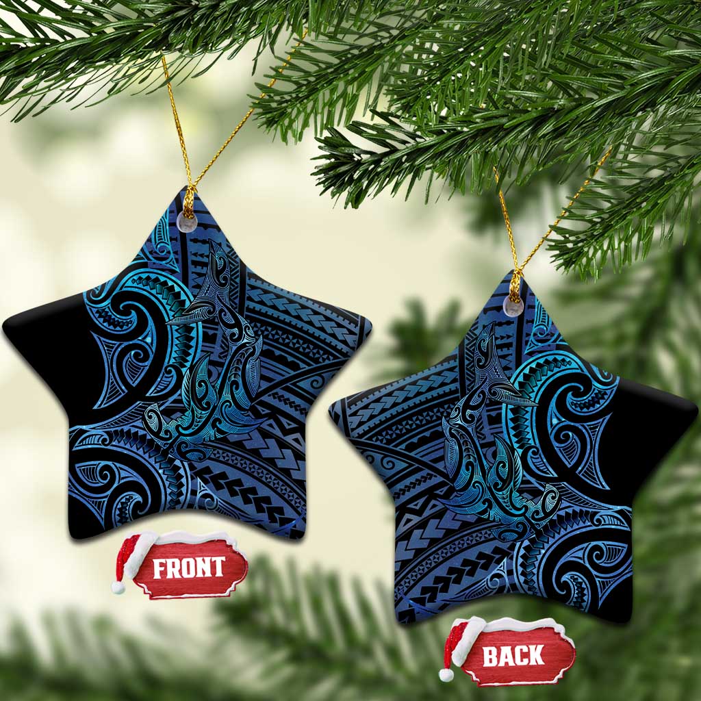 New Zealand Hammerhead Shark Ceramic Ornament Maori Haehae Mangopare Galaxy LT14 Star Blue - Polynesian Pride
