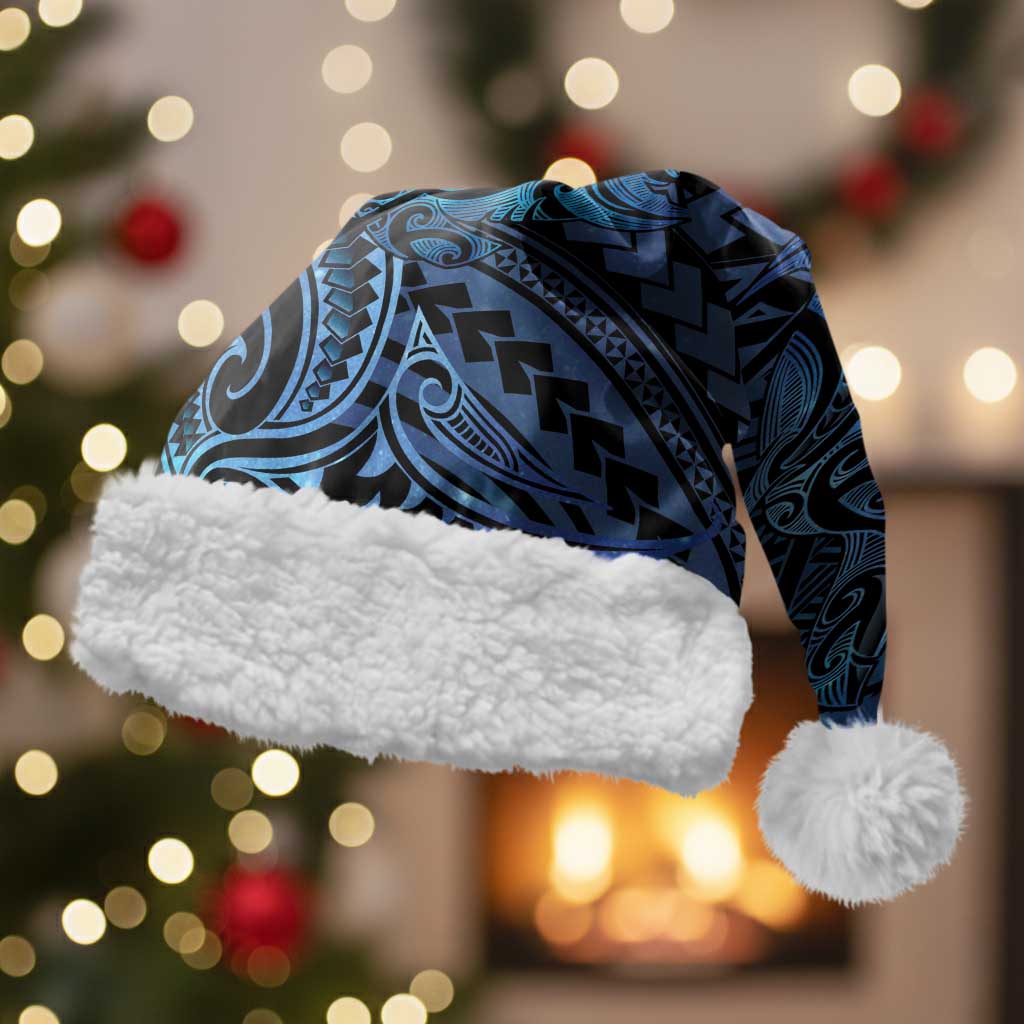 New Zealand Hammerhead Shark Christmas Santa Hat Maori Haehae Mangopare Galaxy LT14 With Fur Blue - Polynesian Pride