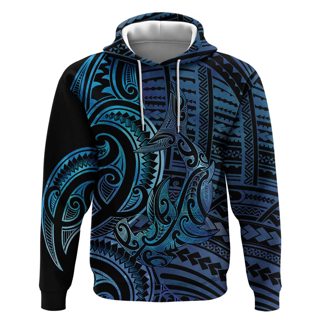 New Zealand Hammerhead Shark Hoodie Maori Haehae Mangopare Galaxy LT14 Pullover Hoodie Blue - Polynesian Pride