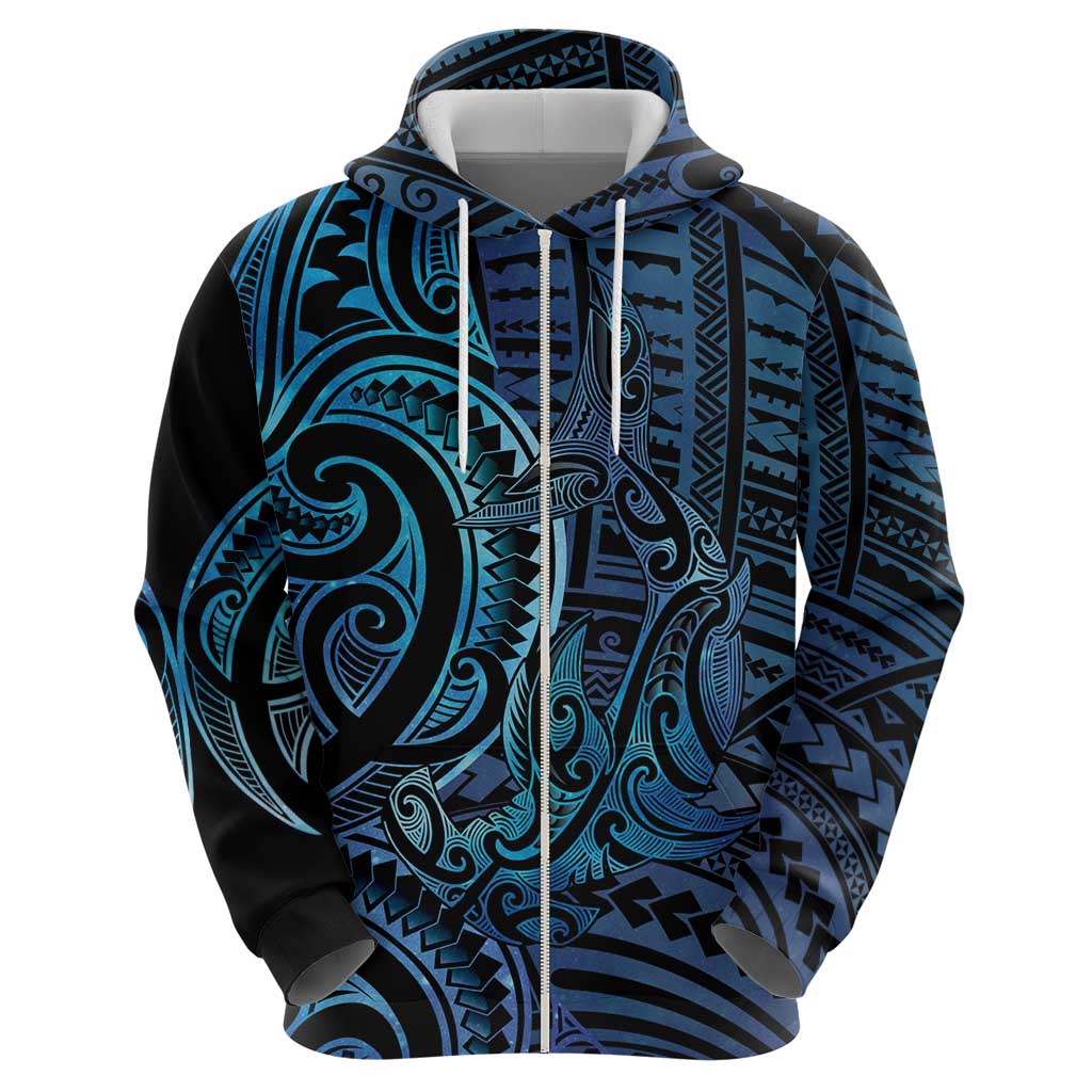New Zealand Hammerhead Shark Hoodie Maori Haehae Mangopare Galaxy LT14 - Polynesian Pride