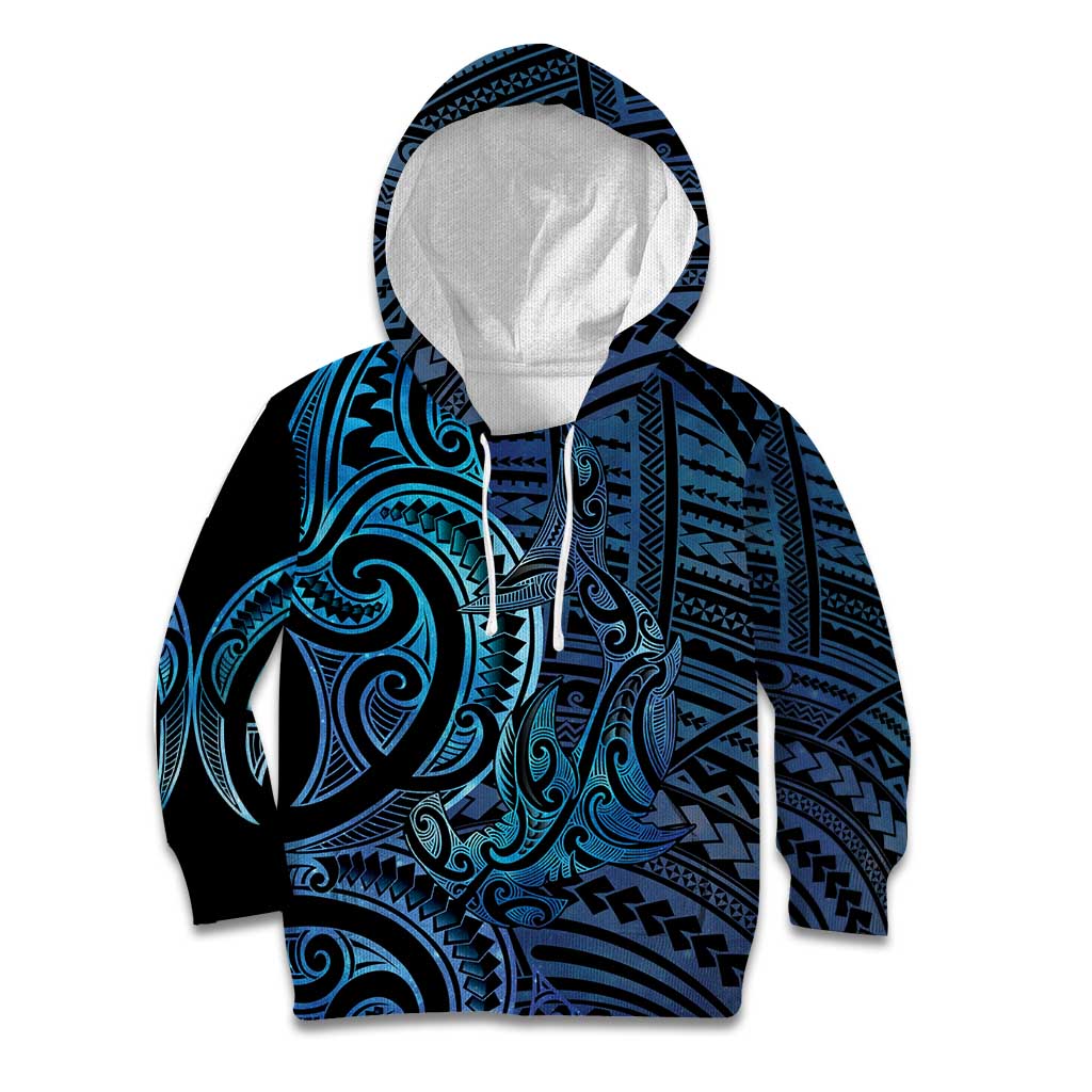 New Zealand Hammerhead Shark Kid Hoodie Maori Haehae Mangopare Galaxy LT14 Hoodie Blue - Polynesian Pride